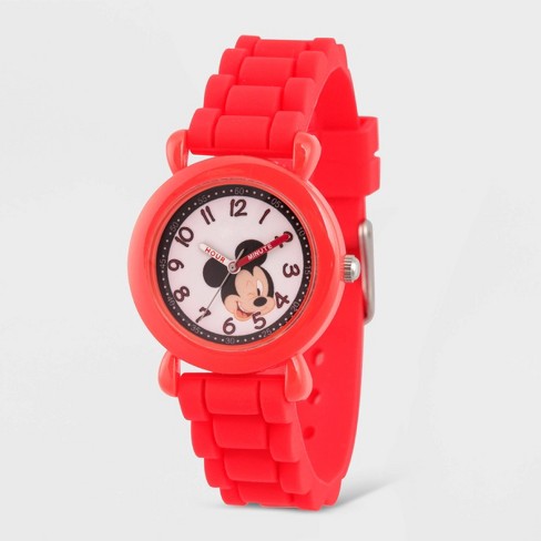 Kids\' Disney Mickey Mouse Plastic Time Teacher Silicon Strap Watch - Red :  Target