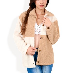 Anna-Kaci Women's High Pile Fleece Color Block Button-Up Jacket - 1 of 4