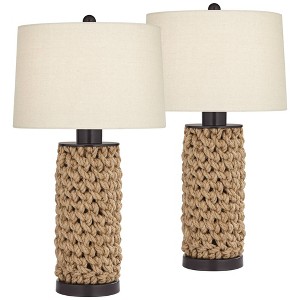 360 Lighting Ciera 25 1/4" High Farmhouse Rustic Modern Table Lamps Set of 2 Natural Bronze Rope Wrapped Living Room Bedroom Bedside Oatmeal Shade - 1 of 4