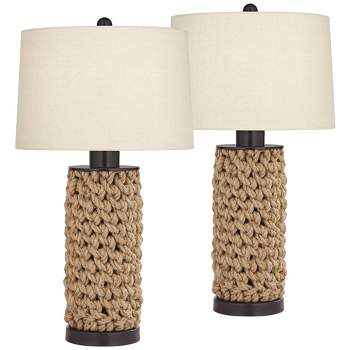 360 Lighting Ciera 25 1/4" High Farmhouse Rustic Modern Table Lamps Set of 2 Natural Bronze Rope Wrapped Living Room Bedroom Bedside Oatmeal Shade