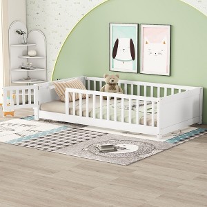 Kumasinova Twin Size Montessori Floor Bed for Kids,Natural Pine Wood Toddler Bed Frame with Slats,Guardrail&Gate,200lbs Max,Formaldehyde-free - 1 of 4