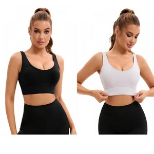 INSPIRE CHIC 2 Pcs Women's U Back V-Neck Padded Workout Crop Top with Built-in Bra Sports Bras - 1 of 4
