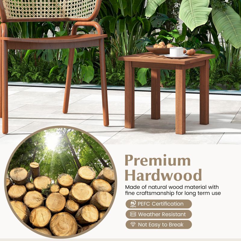 Tangkula 1PC/2PCS Patio Hardwood End Table Square Side Table with Slatted Tabletop Small Coffee Bistro Table Indoor Outdoor Side Table, 4 of 10