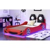 Twin Size Race Car-Shaped Platform Bed with LED Light and Upholstered Backrest for Kids Bedroom - 4 of 4