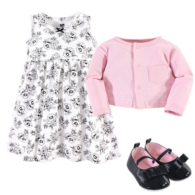 Hudson Baby Infant Girl Cotton Dress, Cardigan and Shoe 3pc Set, Toile, 3 of 7