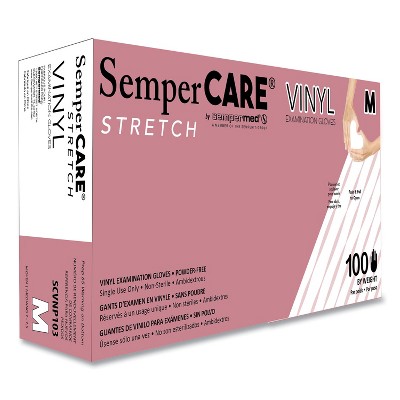 SemperCare Stretch Vinyl Examination Gloves, Cream, Medium, 100/Box, 10 Boxes/Carton