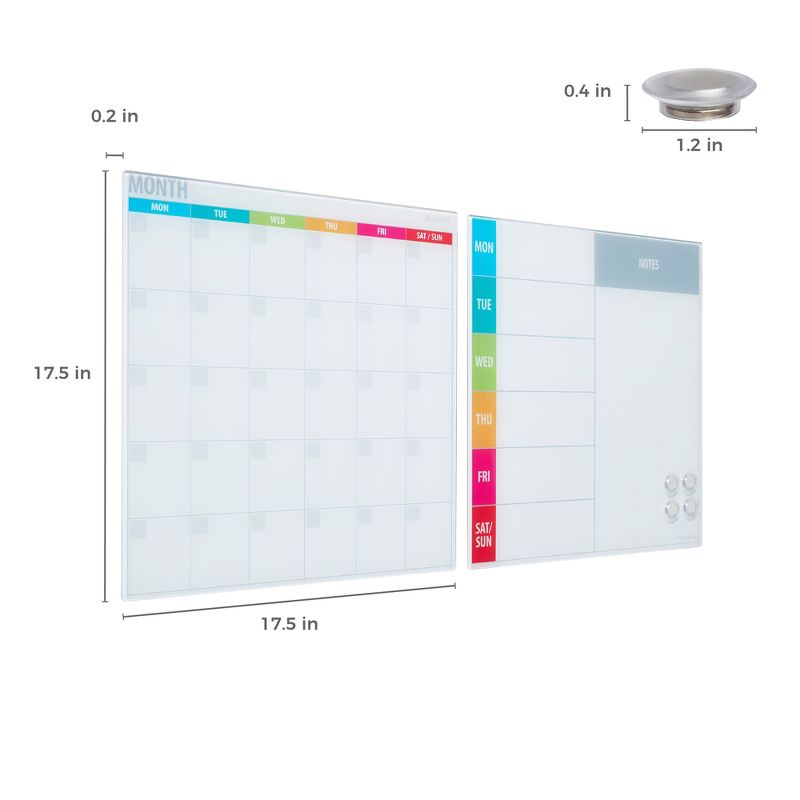 ECR4Kids MessageStor 17.5in x 17.5in Magnetic Dry-Erase Calendar Glass Boards and 4 Magnets, 2-Pk, 3 of 10