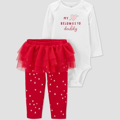 Carter's Just One You® Baby Girls' 2pc 'My Heart Belongs to Daddy' Top and Bottom Set - White/Red 3M