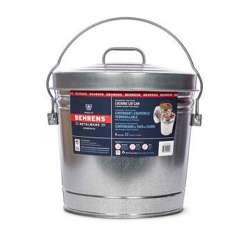 Behrens 6 Gallon Galvanized Steel Storage Can with Locking Lid and Wire Handle for Lawn Garden, Home Organization, and Farms, Gray