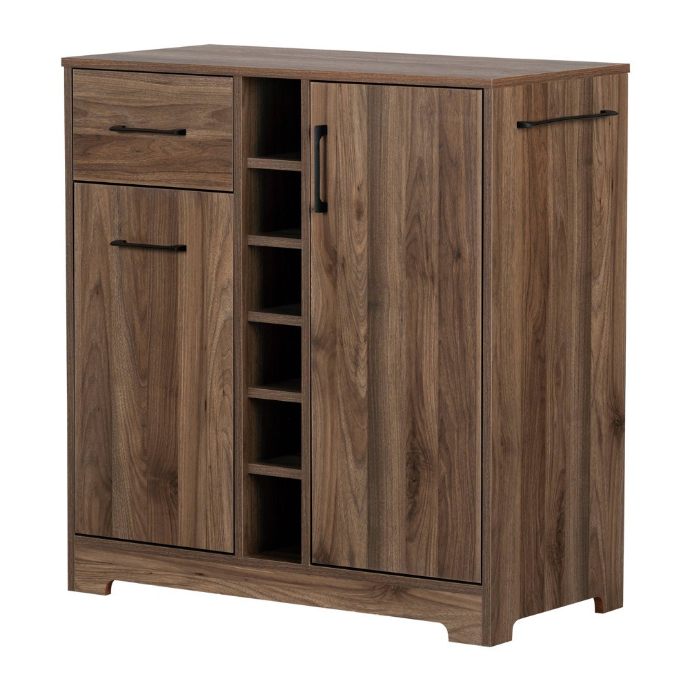 Vietti Bar Cabinet and Bottle Storage Natural Walnut - South Shore: Sideboard with Towel Holder