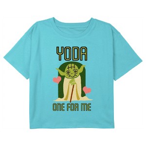 Girl's Star Wars Valentine's Day Cute Yoda One for Me Crop T-Shirt - 1 of 3