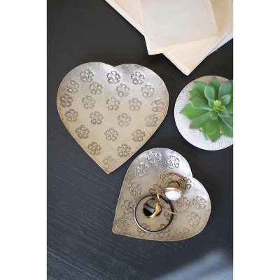 Heart Shaped Metal Bowls – 2x Set of 2 – 1"Tall – Decorative Table Accent by Kalalou