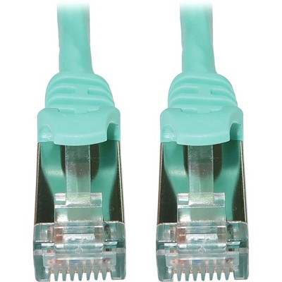Tripp Lite Cat6a 10G Snagless Shielded Slim STP Ethernet Cable [RJ45 M/M], PoE, Aqua, 10 ft. (N262S10AQ)