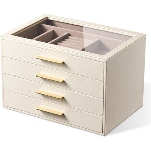 3-Layer Jewelry Organizer with Glass Window in Ivory and Pink - 1 of 4