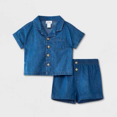 Image of Baby Boys' 2pc Lightweight Denim Top & Bottom Set - Cat & Jack™ Light Blue 6-9M