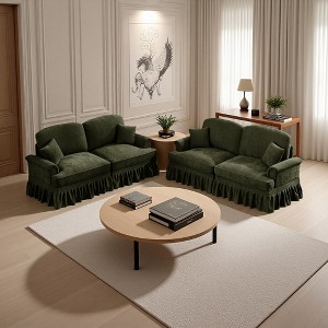 Classic 2-Piece Modular Chenille Sofa Set with 2-Seater + Loveseat, Flared Arms & Skirts - 1 of 4