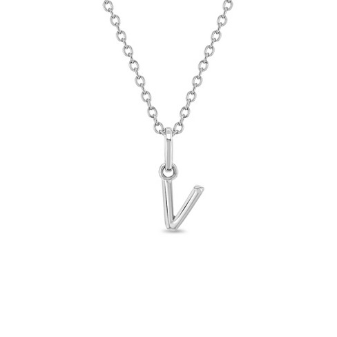 Sterling Silver Letter V Initial Pendant Necklace, Letter V Necklace, Initial V Necklace