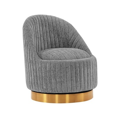 Gray Boucle Upholstered Swivel Accent Chair with Gold Base