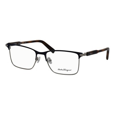 Salvatore Ferragamo SF 2179 021 Mens Rectangular Eyeglasses Shiny Light  Ruthenium/Blue 55mm