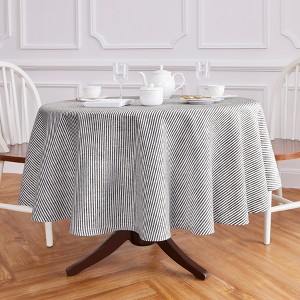 Solino Home Striped Linen Round Tablecloth | Narrow Stripe - 1 of 4