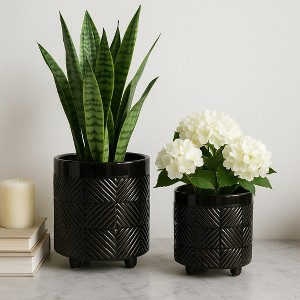 Home Decor Ceramic Flower Pots and Planters - Elegant Round Plant Pots Perfect For Patio, Garden, or Living Room Decor - Set of 2 - 1 of 4