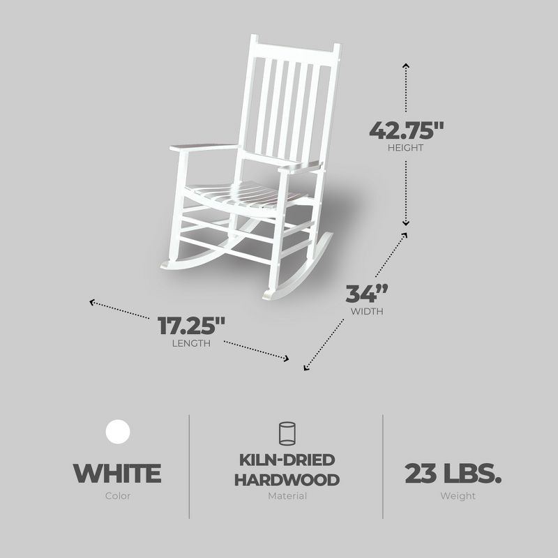 Knollwood Mission Style Timeless Classic High Back 300 Pound Weight Capacity Kiln-dried Hardwood Outdoor Patio Rocking Chair, White, 3 of 7