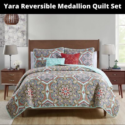 Yara Multicolor Twin Microfiber Reversible Quilt Set