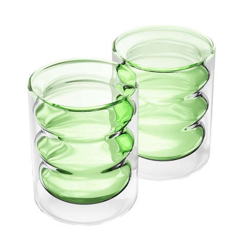 Elle Decor Double Wall Glass Cups, Set Of 2, 10 Oz Bubble Iced