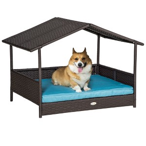 UbMelt Outdoor Dog House with Water-resistant Cushion Large Rattan Puppy Dog Kennel with Canopy - 1 of 4