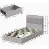 Jojoka Twin Bed Frame with Upholstered Headboard and 4 Open Storage Shelves Platform Bed Frame with 2 Drawers,Gray - 2 of 4