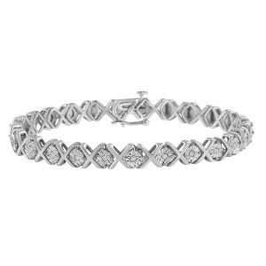 Haus of Brilliance Silver 1/10 cttw Miracle-Set Round-Cut Diamond "X" Link Tennis Bracelet - 1 of 4