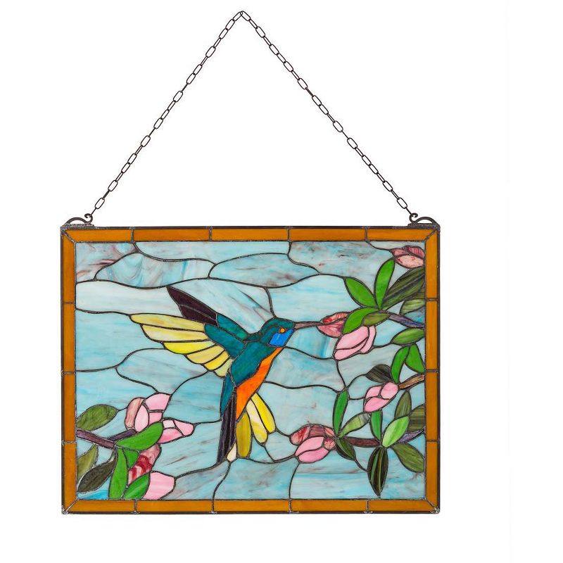 Wind & Weather Stained Glass Hummingbird Art Panel with Metal Frame and Chain, 3 of 9