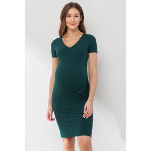 Hello Miz Fitted Short Sleeve Ribbed V Neck Maternity Dress - 1 of 3