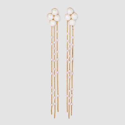 Image of Pearl Long Drop Fringe Earrings - Gold