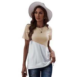 Women's Stylish Short Sleeve Top Crewneck Shirt Loose Casual Tee with Side Split - 1 of 4