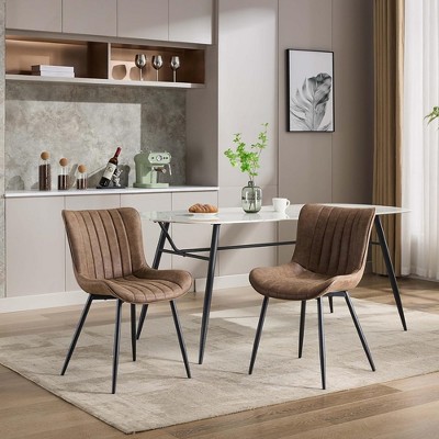 Chair, Office Chair, 2 Set leather Upholstered Dining Chair, with Backrest and Metal Legs, Dining Room, Bedroom, Office, Meeting Room