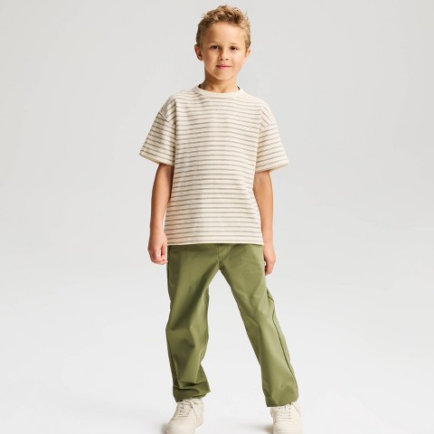 Cat & Jack Boys' Short Sleeve Textured Striped Relaxed Fit T-Shirt - Cat & Jack™ Gray/Cream XL