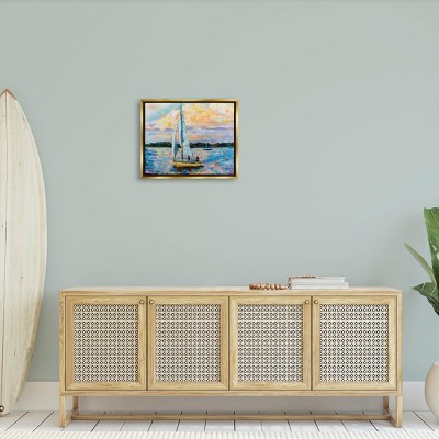 Vivid Nautical Sailboat Landscape Canvas Print with Gold Frame, 21 x 17