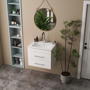 KWPZQEB Gloss Wall-Mounted Bathroom Vanity with Ceramic Sink, Modern Floating Vanity with Doors & Soft-Close System, Wall Mount Storage Cabinet, White - 1 of 4
