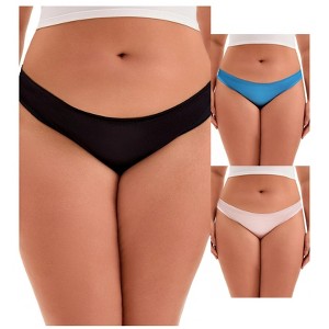 INSPIRE CHIC 3 Packs Women's Low Waist Panties Hi-Cut Frill Trim Satin Full Coverage Briefs, Available in Plus Size - 1 of 4