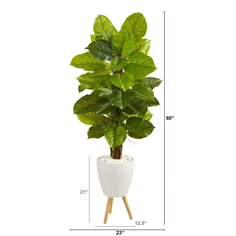 Nearly Natural 60-in Large Leaf Philodendron Artificial Plant in White Planter with Stand (Real Touch), 2 of 4