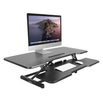 Mount-It! Height Adjustable Standing Desk Converter, Large 47 Wide Tabletop Standing Desk Riser w/ Gas Spring, Desktop Stand Up Desk w/ Keyboard Tray
