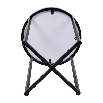 Modern Marbled White and Matte Black Round Metal End Table