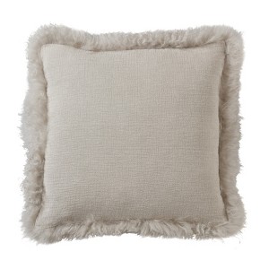 Saro Lifestyle Luxurious Linen Poly Filled Throw Pillow with Plush Lamb Fur Border - 1 of 3