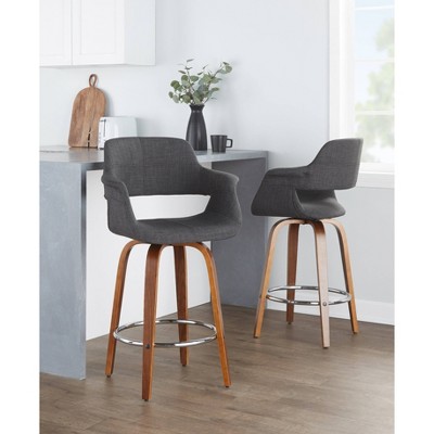 Set of 2 Dark Gray Swivel Walnut Wood Counter Stools