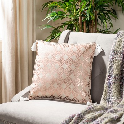 Rose Gold and White Geometric Tassel Throw Pillow