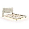 Queen/Full Size Velvet Platform Bed With LED Lighting Frame, Thick Soft Fabric Button-tufted Design Headboard - image 3 of 4