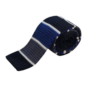 TheDapperTie Men's Black, Navy And Gray Stripe Knit 2.5 Inch Wide And 58 Inch Long Necktie - 1 of 3