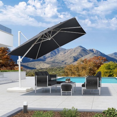 PURPLE LEAF Patio Umbrella White Cantilever Offset Umbrella Square Outdoor Umbrella with 360-degree Rotation for Garden Deck Pool