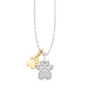 GILDED 1/10 Ctw Lab Grown Diamond Charm Pendants Necklace in 925 Sterling Silver & 14KT Gold Plated - Butterfly, Heart Lock & Key, Paw - 18" Chain - 1 of 4